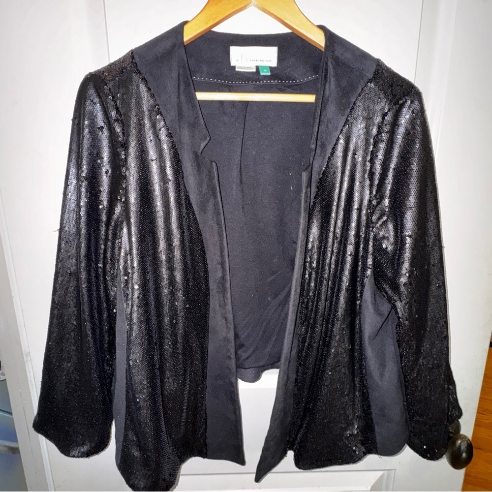 Anthropologie Black Sequined Jacket Size 1X